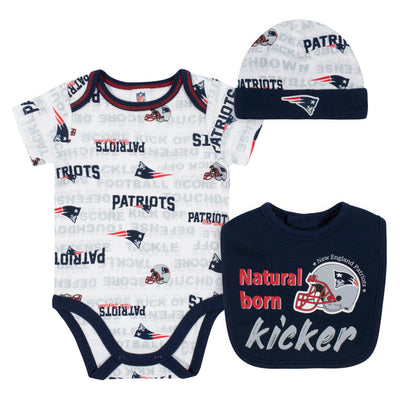 Baby Boys 3-Piece New England Patriots Bodysuit, Cap, and Bib Set-Gerber Childrenswear Wholesale
