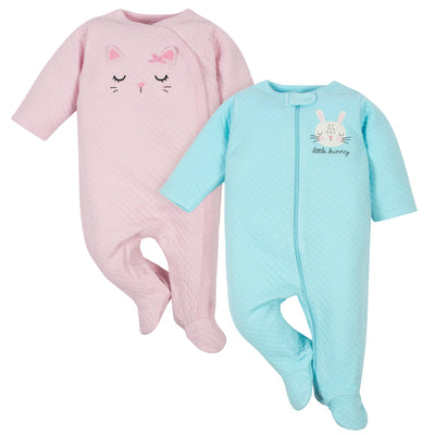 2-Pack Baby Girls Cat & Bunny Quilted Sleep 'N Play-Gerber Childrenswear Wholesale