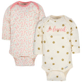 2-Pack Organic Baby Girls Loved Long Sleeve Onesies® Bodysuits-Gerber Childrenswear Wholesale