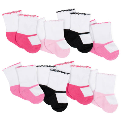8-Pack Girls Pink Jersey Crew Socks-Gerber Childrenswear Wholesale