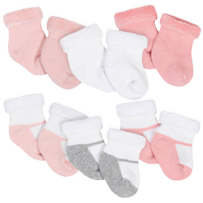 6-Pack Baby Girls Bear Wiggle-Proof Terry Bootie Socks-Gerber Childrenswear Wholesale