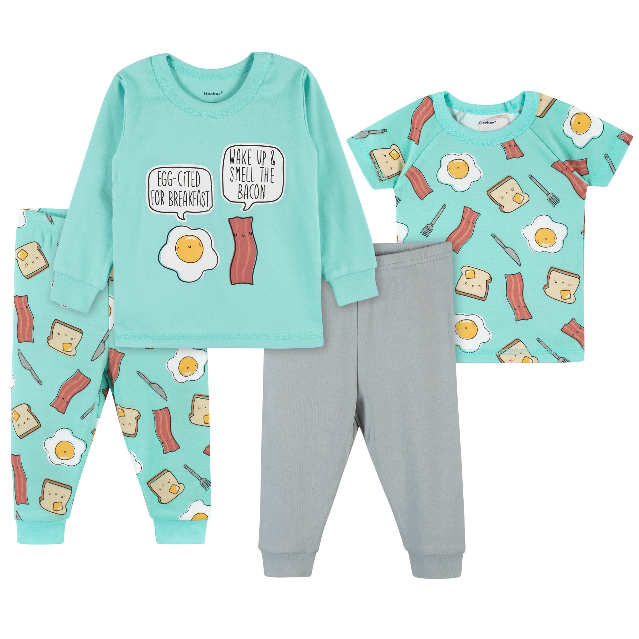 4-Piece Infant & Toddler Neutral Breakfast Snug Fit Cotton Pajamas-Gerber Childrenswear Wholesale