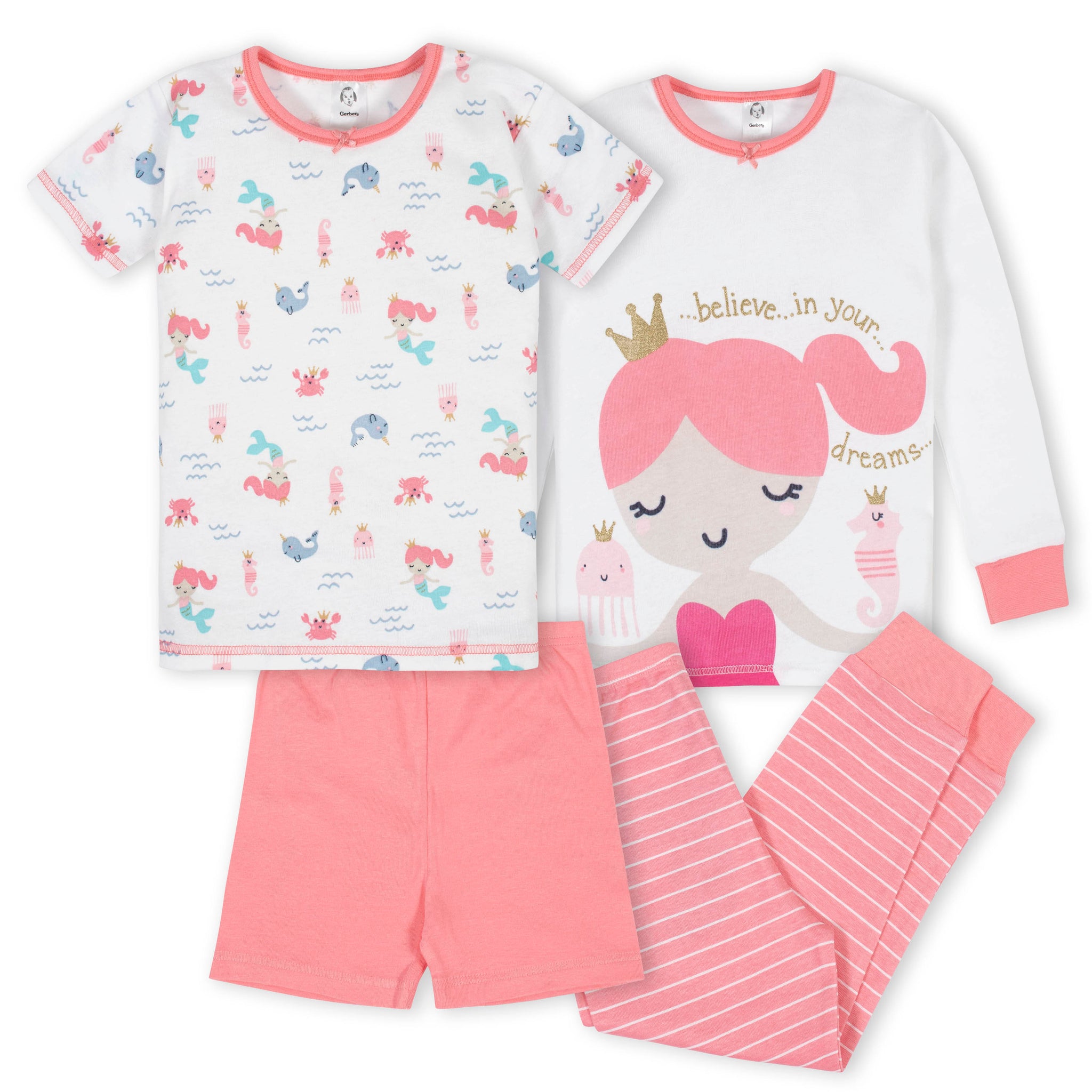 4-Piece Girls Mermaid Cotton Pajamas-Gerber Childrenswear Wholesale