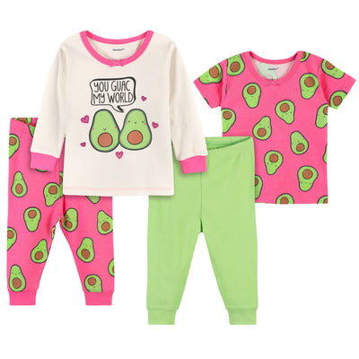 4-Piece Infant & Toddler Girls Pink Avocado Snug Fit Cotton Pajamas-Gerber Childrenswear Wholesale