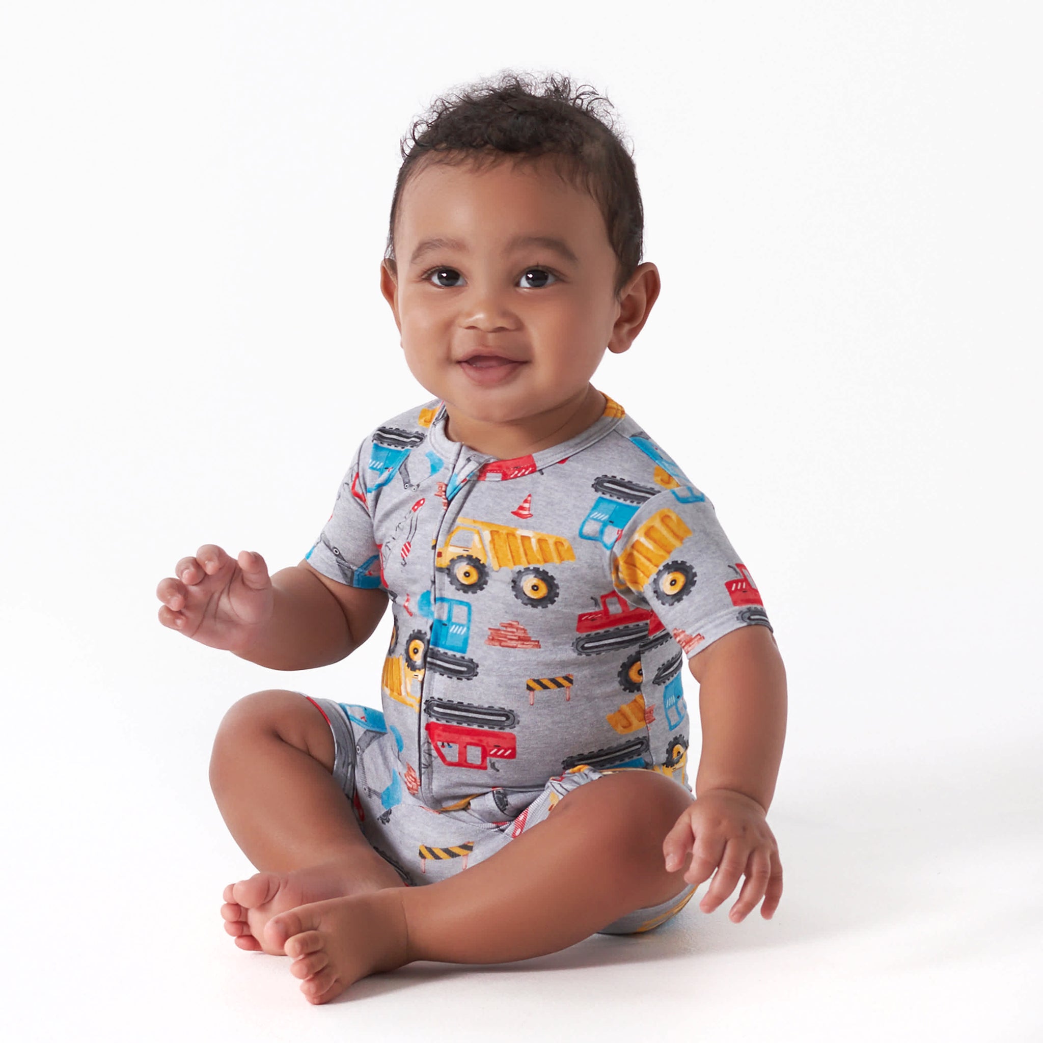 Baby Boys Construction Trucks Buttery Soft Viscose Made from Eucalyptus Snug Fit Romper-Gerber Childrenswear Wholesale