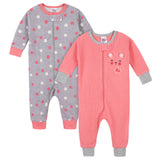 2-Pack Baby Girls Bear Thermal Footless Unionsuits-Gerber Childrenswear Wholesale