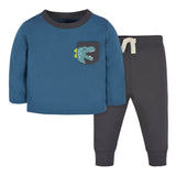 2-Piece Baby & Toddler Boys Navy Dino Long Sleeve Shirt & Jogger Pants Set-Gerber Childrenswear Wholesale