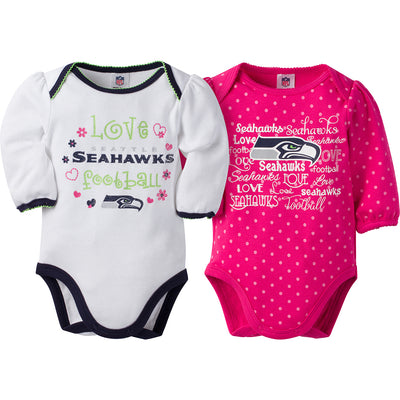 NFL 2-Pack Baby Girls Seahawks Long Sleeve Bodysuit Set-Gerber Childrenswear Wholesale