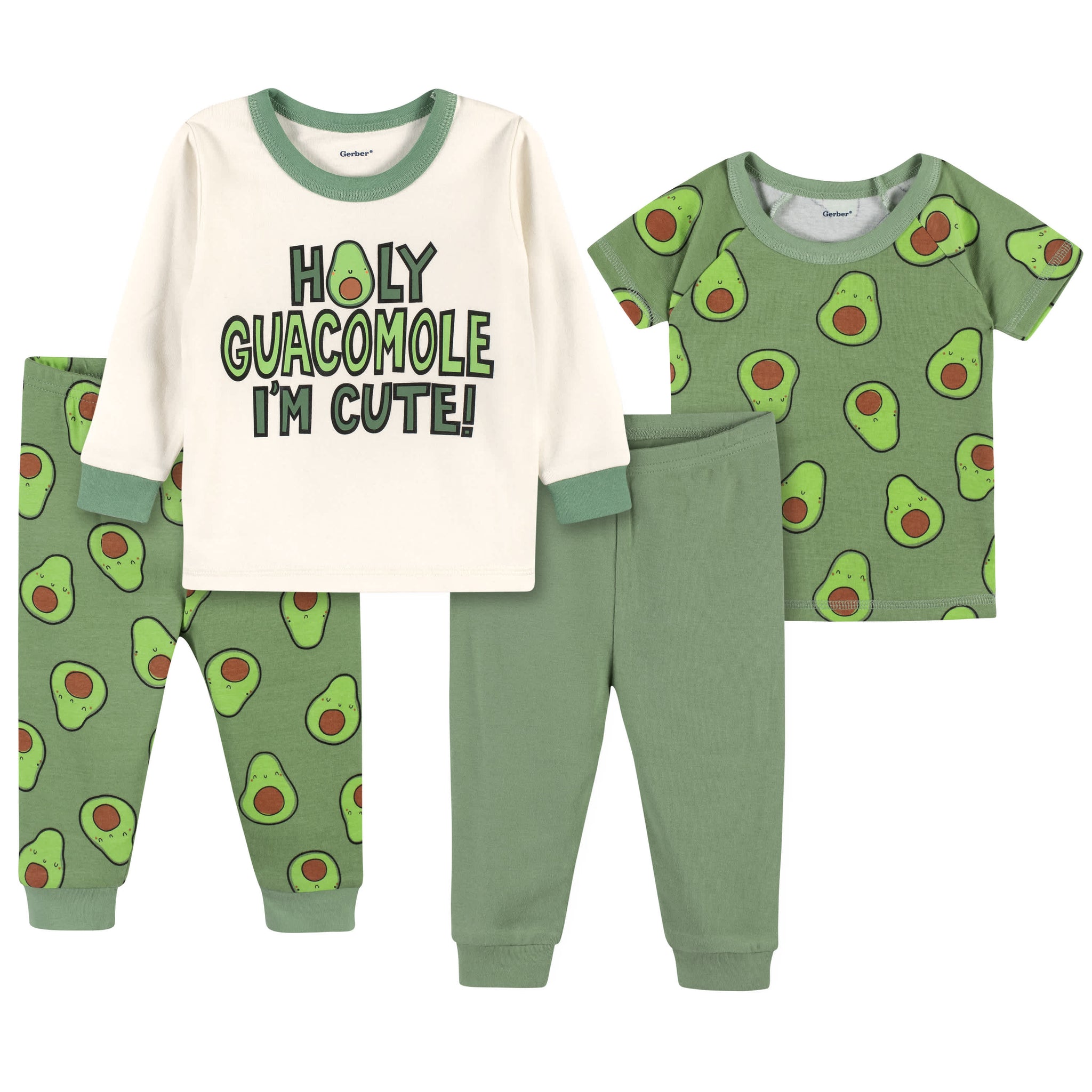 4-Piece Infant & Toddler Neutral Green Avocado Snug Fit Cotton Pajamas-Gerber Childrenswear Wholesale