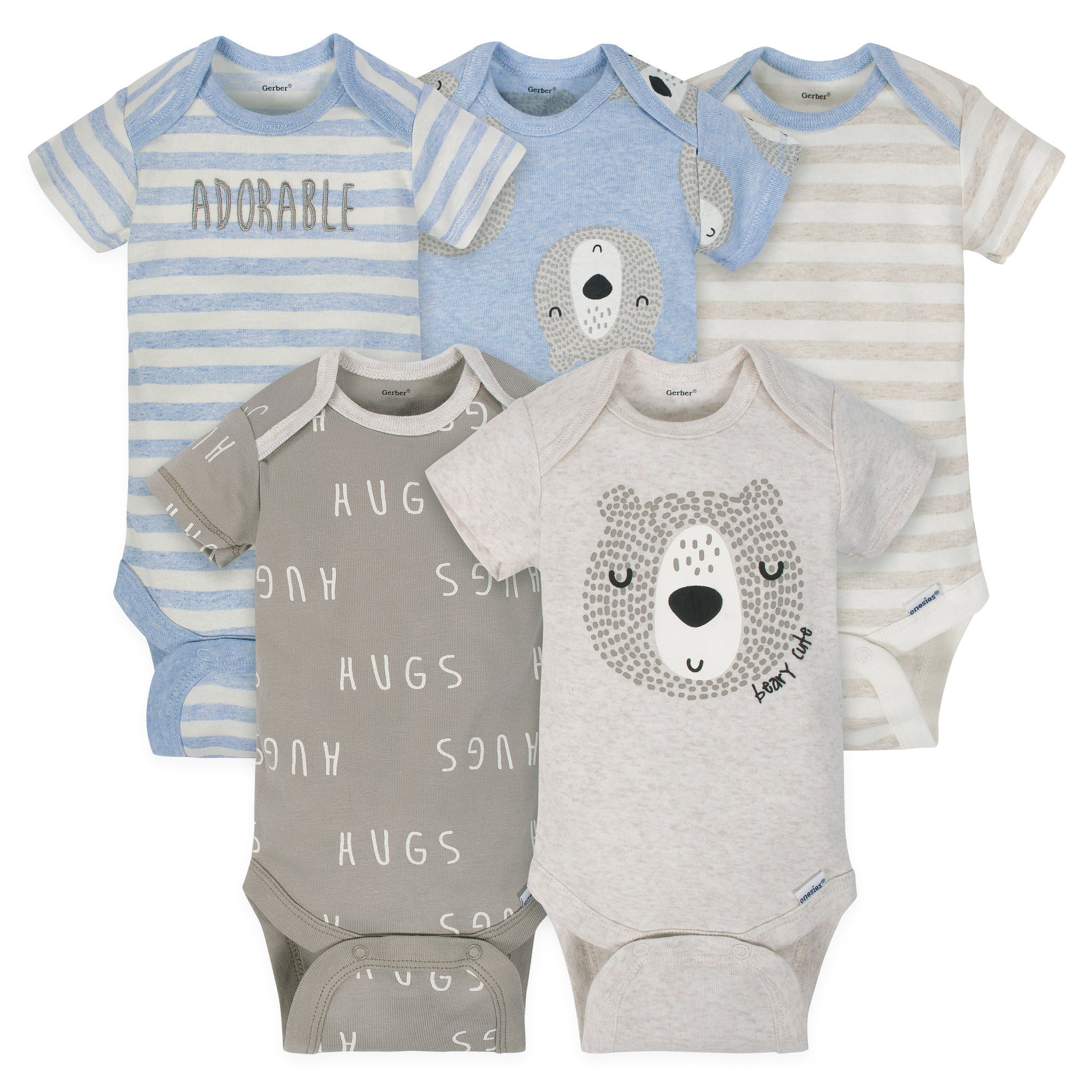 5-Pack Organic Baby Boys Bear Heads Onesies® Bodysuits-Gerber Childrenswear Wholesale