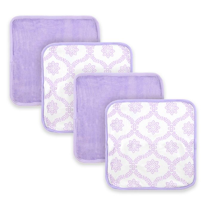 4-Pack Baby Girls Lilac Trellis Woven Washcloths-Gerber Childrenswear Wholesale