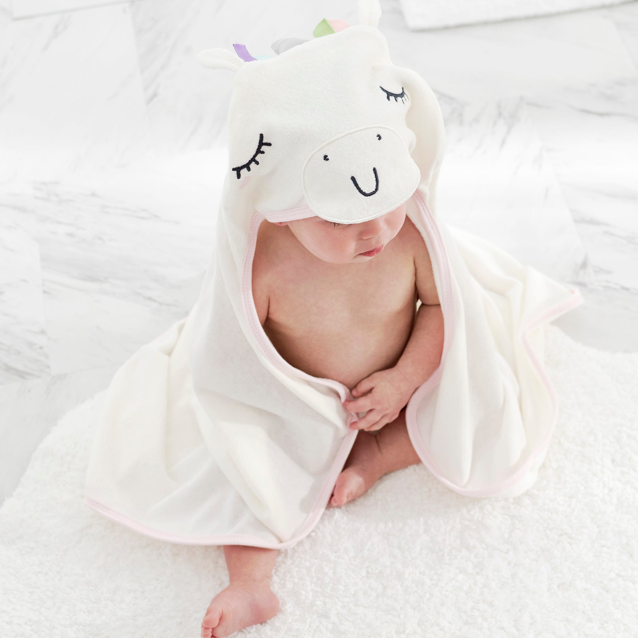 Organic Baby Girls Unicorn Hooded Bath Wrap-Gerber Childrenswear Wholesale