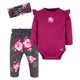 3-Piece Baby Girls Burgundy Garden Onesies® Bodysuit, Pants & Headband Set-Gerber Childrenswear Wholesale