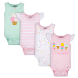 4-Pack Baby Girls Ice Cream Onesies® Bodysuits-Gerber Childrenswear Wholesale