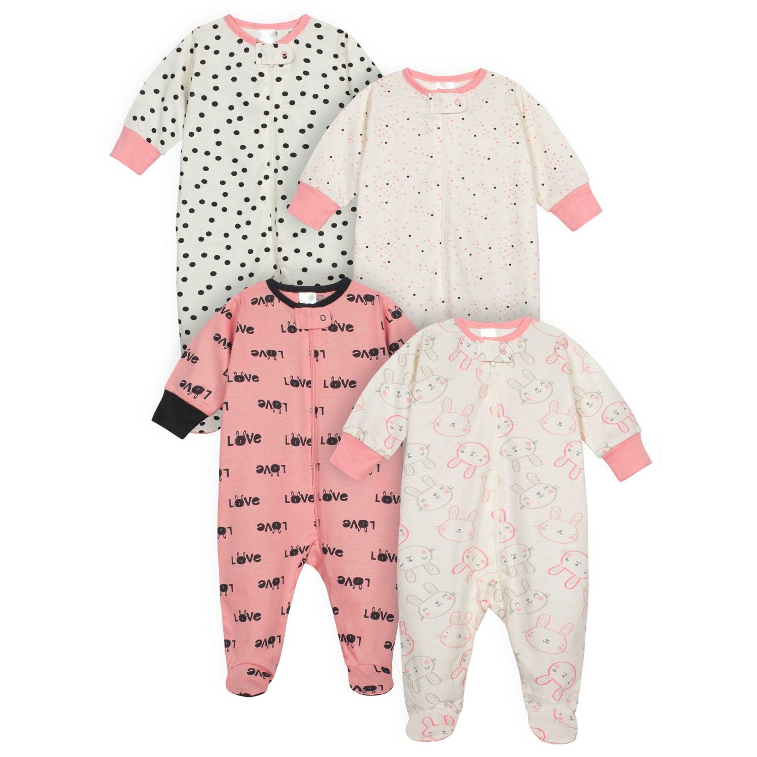 4-Pack Baby Girls Bunny Sleep N' Play-Gerber Childrenswear Wholesale