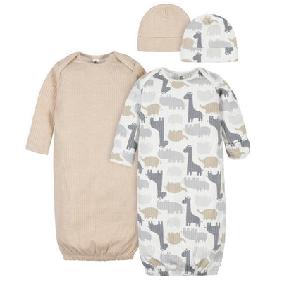 4-Piece Organic Baby Boys Jungle Gowns & Caps-Gerber Childrenswear Wholesale