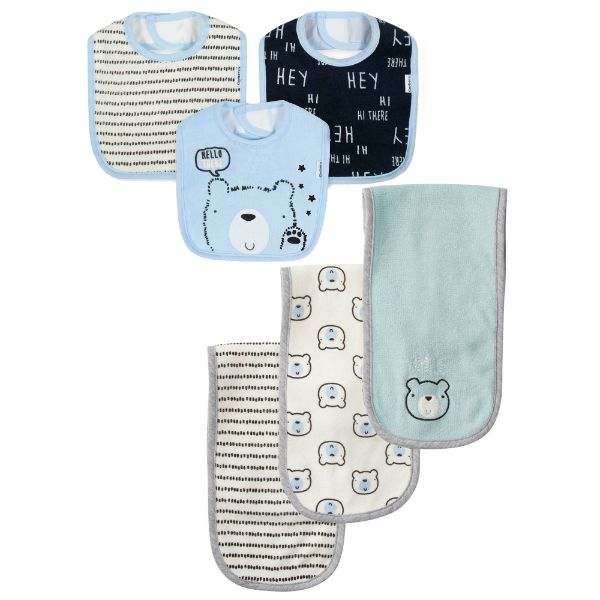 6-Piece Baby Boys Bear Bib and Burp Cloth Set-Gerber Childrenswear Wholesale