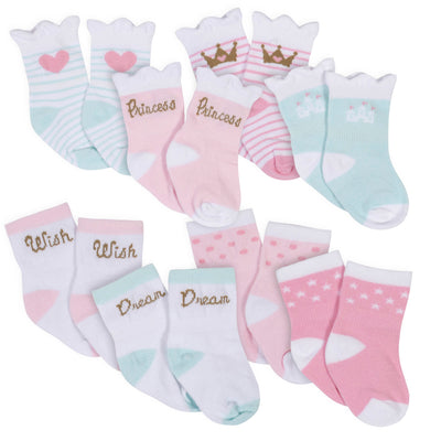 8-Pack Toddler Girls Princess Jersey Crew Socks-Gerber Childrenswear Wholesale