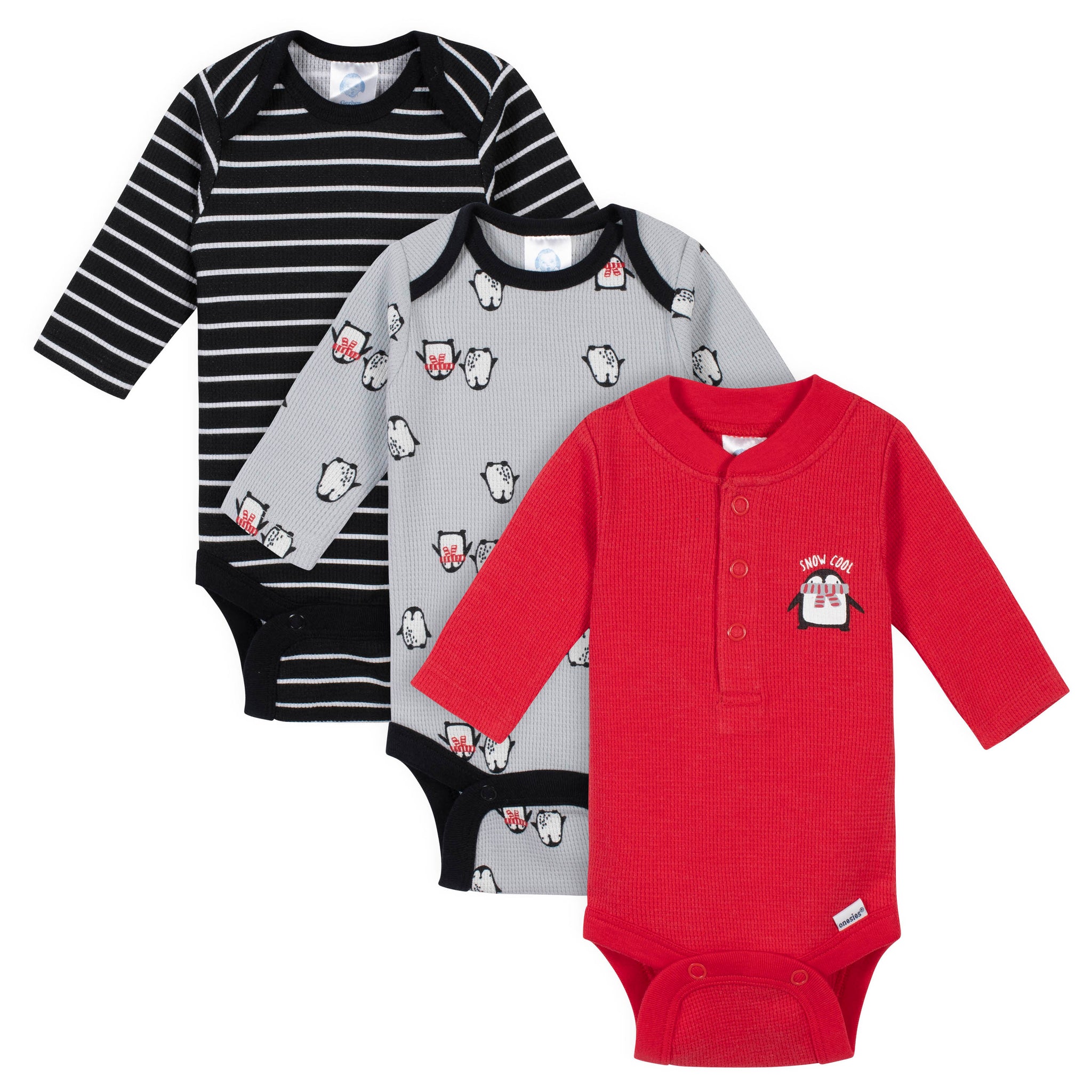 3-Pack Baby Boys Penguin Thermal Long Sleeve Onesies® Bodysuits-Gerber Childrenswear Wholesale