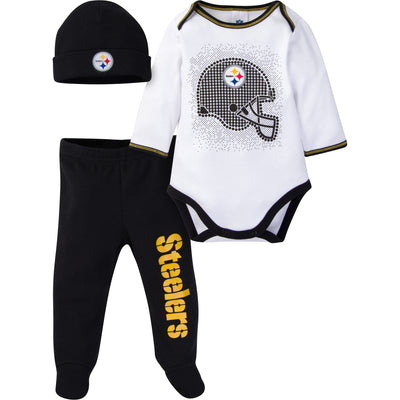 3-Piece Baby Boys Steelers Bodysuit, Footed Pant, & Cap Set-Gerber Childrenswear Wholesale