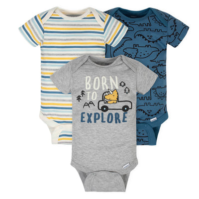 CASE OF: 3-Pack Baby Boys Dino Short Sleeve Onesies® Bodysuits-Gerber Childrenswear Wholesale