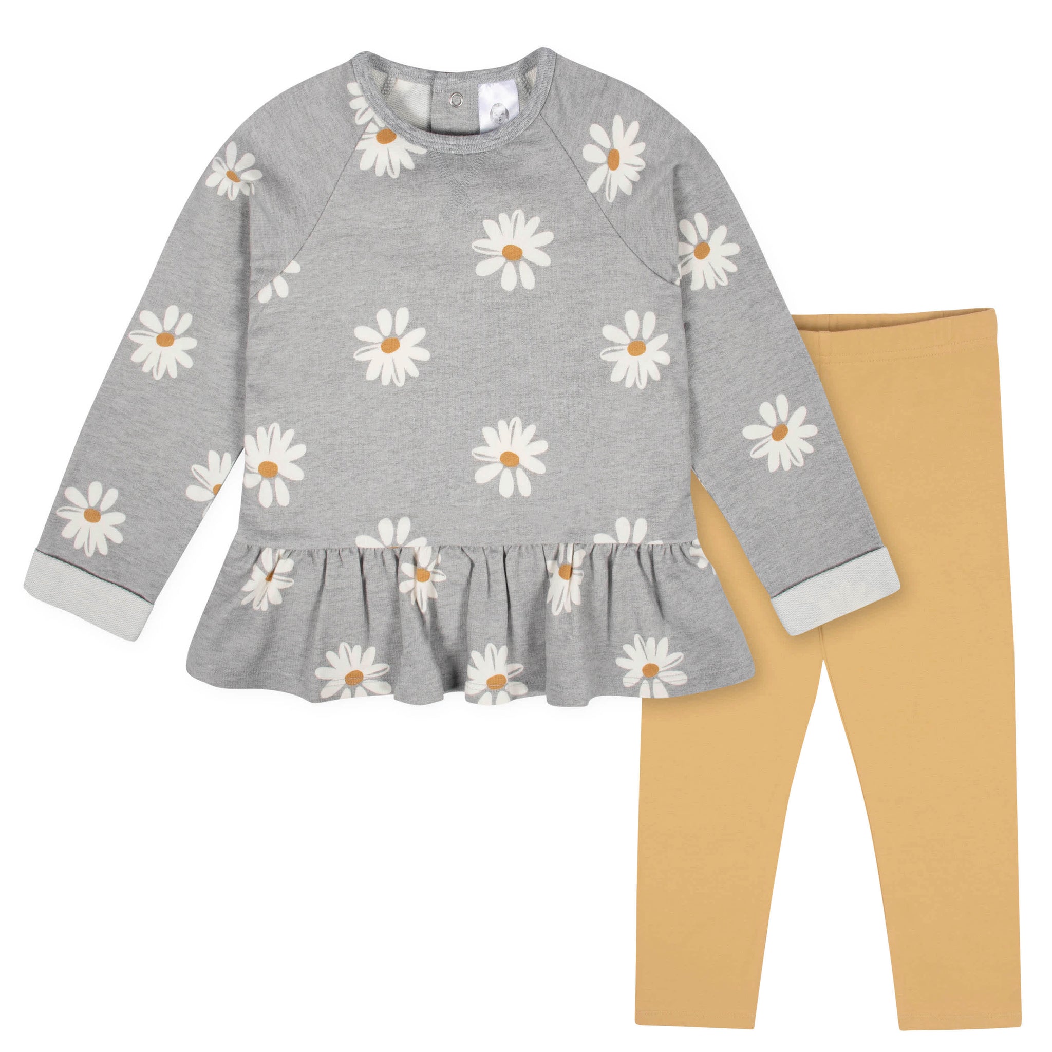 2-Piece Infant & Toddler Girls Mustard Floral Peplum Top & Leggings Set-Gerber Childrenswear Wholesale