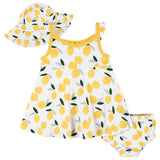 3-Piece Baby & Toddler Girls Lemon Squeeze Dress, Diaper Cover & Sun Hat Set-Gerber Childrenswear Wholesale