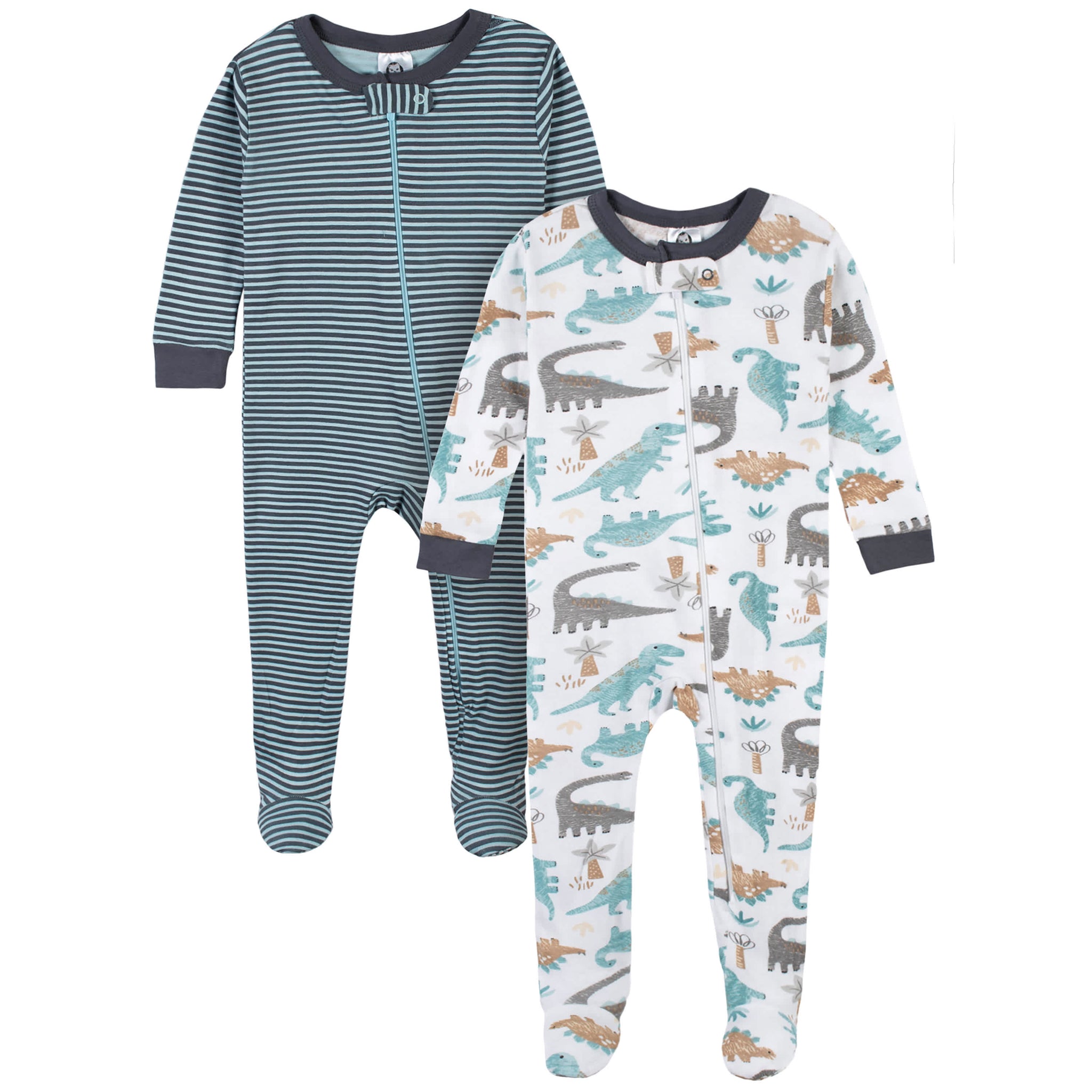2-Pack Baby & Toddler Boys Dino Blues Snug Fit Footed Cotton Pajamas-Gerber Childrenswear Wholesale