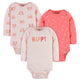 3-Pack Baby Girls Happy Long Sleeve Onesies® Bodysuits-Gerber Childrenswear Wholesale