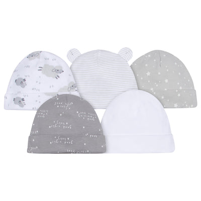 5-Pack Baby Neutral Lamb Caps-Gerber Childrenswear Wholesale