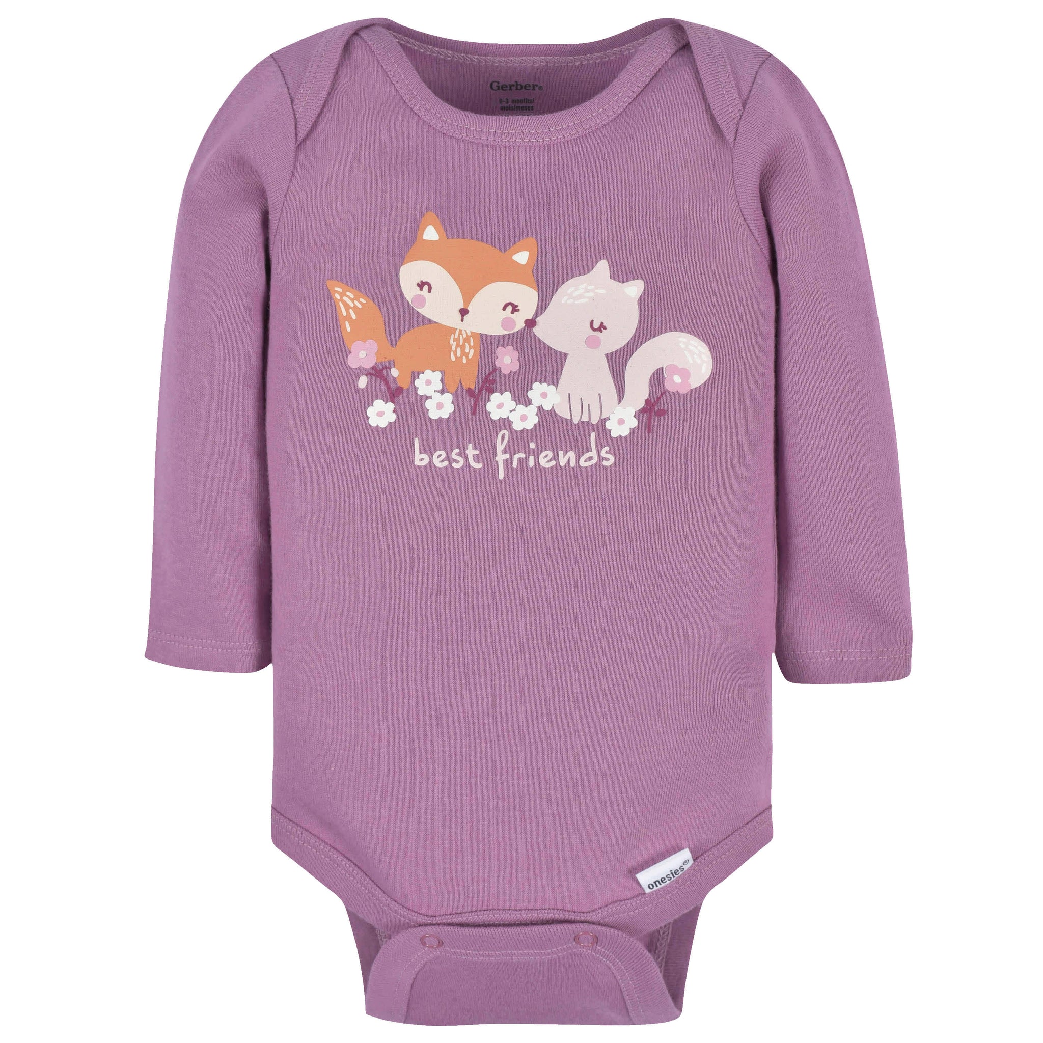 3-Pack Baby Girls Purple Woodland Long Sleeve Onesies® Bodysuits-Gerber Childrenswear Wholesale