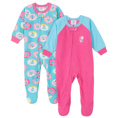 2-Pack Baby Girls Donuts Blanket Sleepers-Gerber Childrenswear Wholesale
