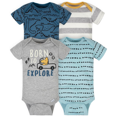 4-Pack Baby Boys Dinosaur Short Sleeve Onesies® Bodysuits-Gerber Childrenswear Wholesale