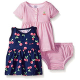 3-Piece Baby Girls Cherries Dress and Diaper Cover Set-Gerber Childrenswear Wholesale