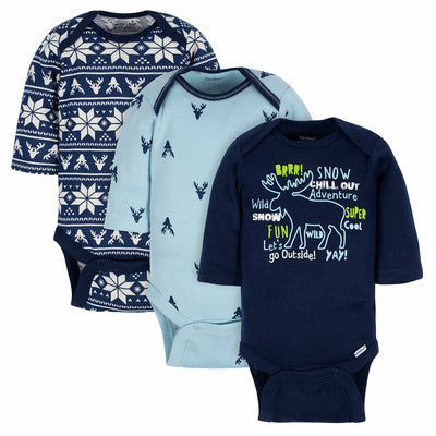 3-Pack Baby Boys Moose Long Sleeve Onesies® Bodysuits-Gerber Childrenswear Wholesale