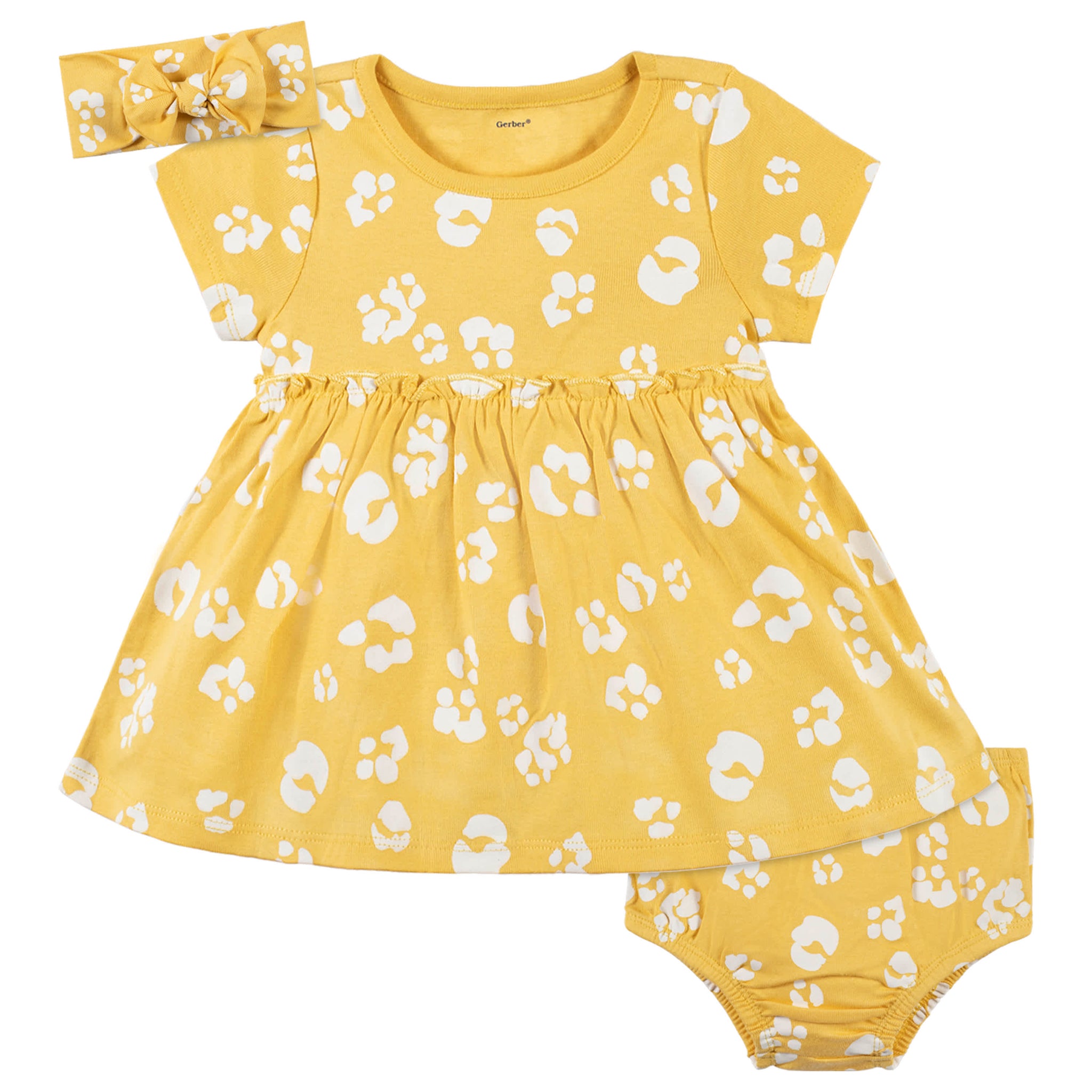 3-Piece Baby & Toddler Girls Purrfectly Wild Dress, Diaper Cover & Headband Set-Gerber Childrenswear Wholesale