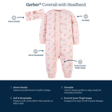 4-Piece Baby Girls Leopard/Floral Coveralls & Headbands Set-Gerber Childrenswear Wholesale