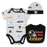 Baby Boys 3-Piece Pittsburgh Steelers Bodysuit, Cap, and Bib Set-Gerber Childrenswear Wholesale