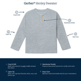 Infant & Toddler Boys Gray Heather Henley Sweater-Gerber Childrenswear Wholesale