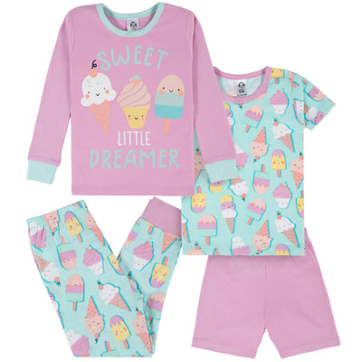 4-Piece Infant & Toddler Girls Ice Cream Dreams Snug Fit Cotton Pajamas-Gerber Childrenswear Wholesale