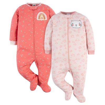 2-Pack Baby Girls Kitty & Rainbow Sleep 'N Plays-Gerber Childrenswear Wholesale