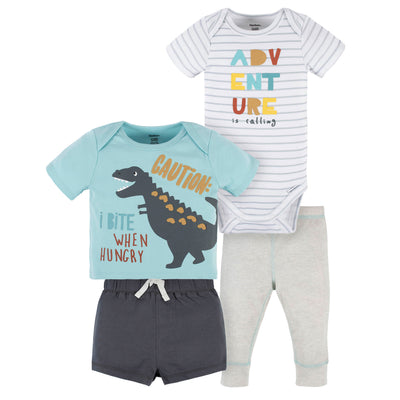 4-Piece Baby Boys Dino Blues Onesies® Bodysuit, Tee, Shorts & Pant Set-Gerber Childrenswear Wholesale