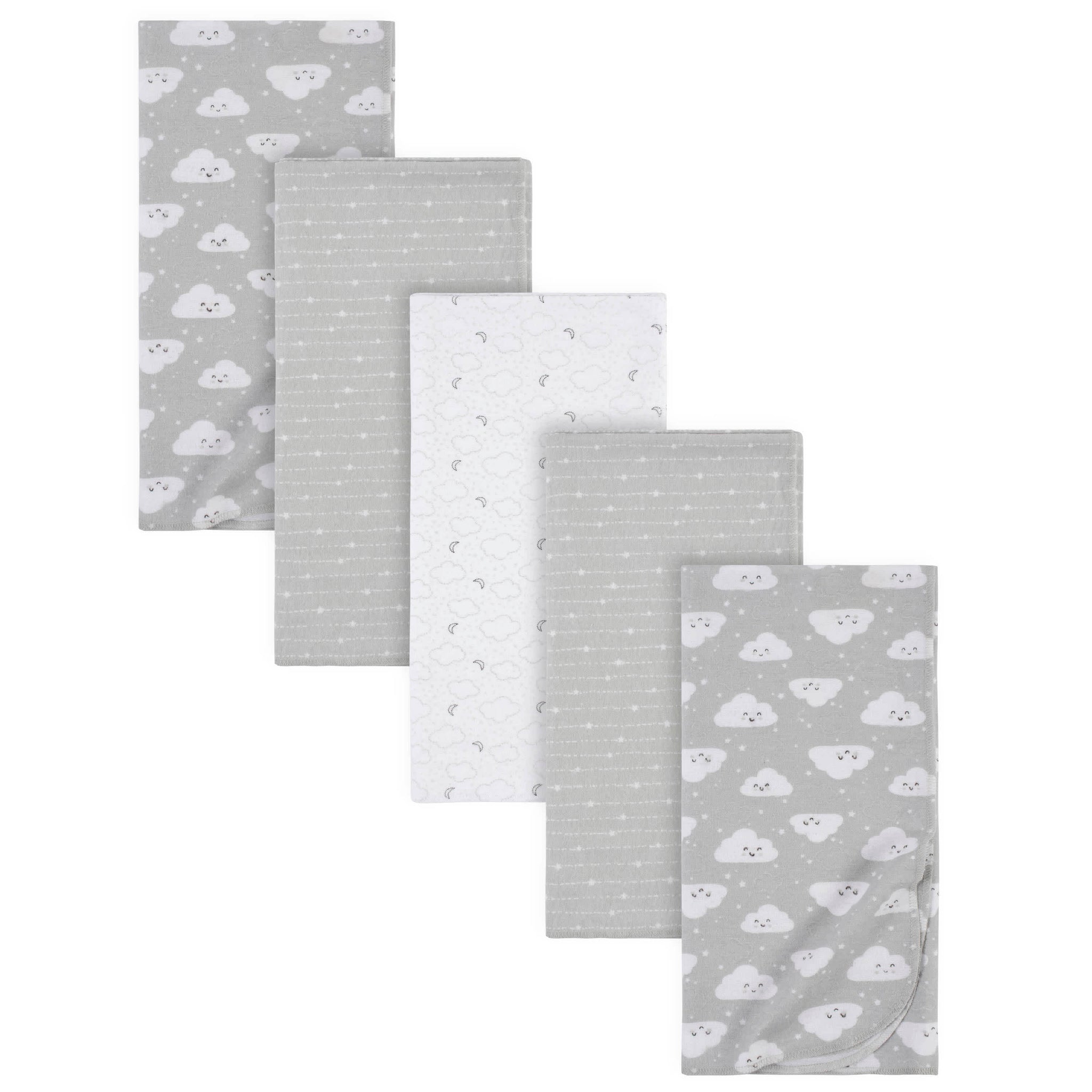 5-Pack Baby Neutral Clouds Flannel Receiving Blankets-Gerber Childrenswear Wholesale
