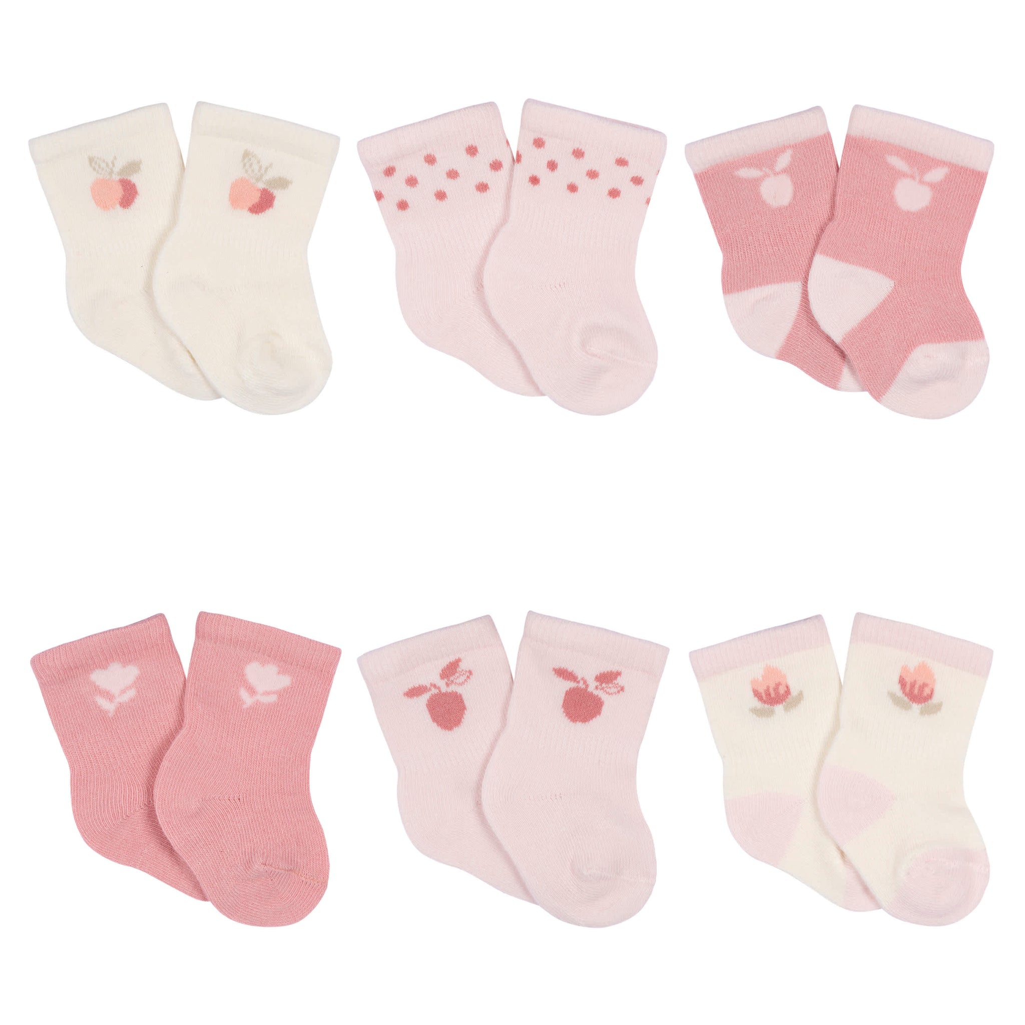 6-Pack Baby Girls Appley Sweet Wiggle Proof® Socks-Gerber Childrenswear Wholesale