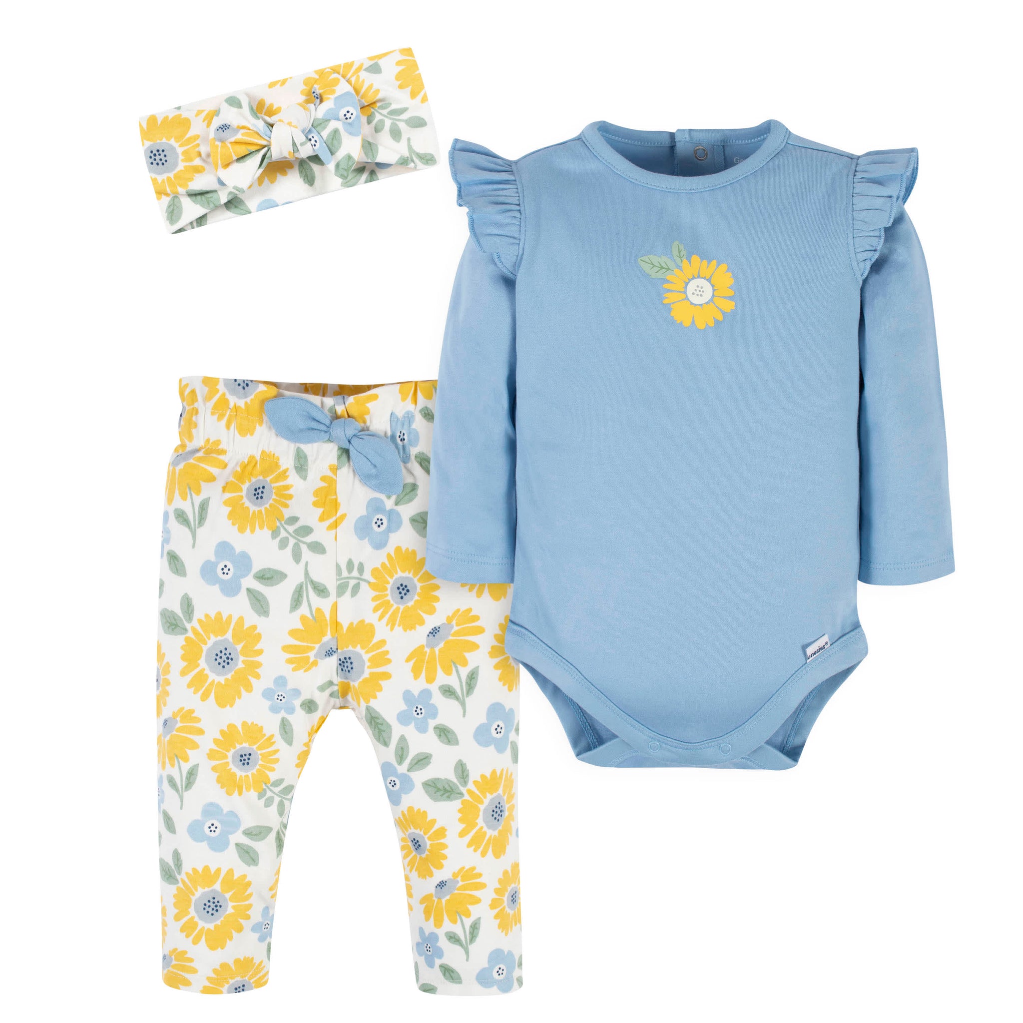 3-Piece Baby Girls Sunny Garden Onesies® Bodysuit, Pants & Headband Set-Gerber Childrenswear Wholesale