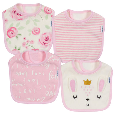 4-Pack Baby Girls Floral Dribbler Bibs-Gerber Childrenswear Wholesale