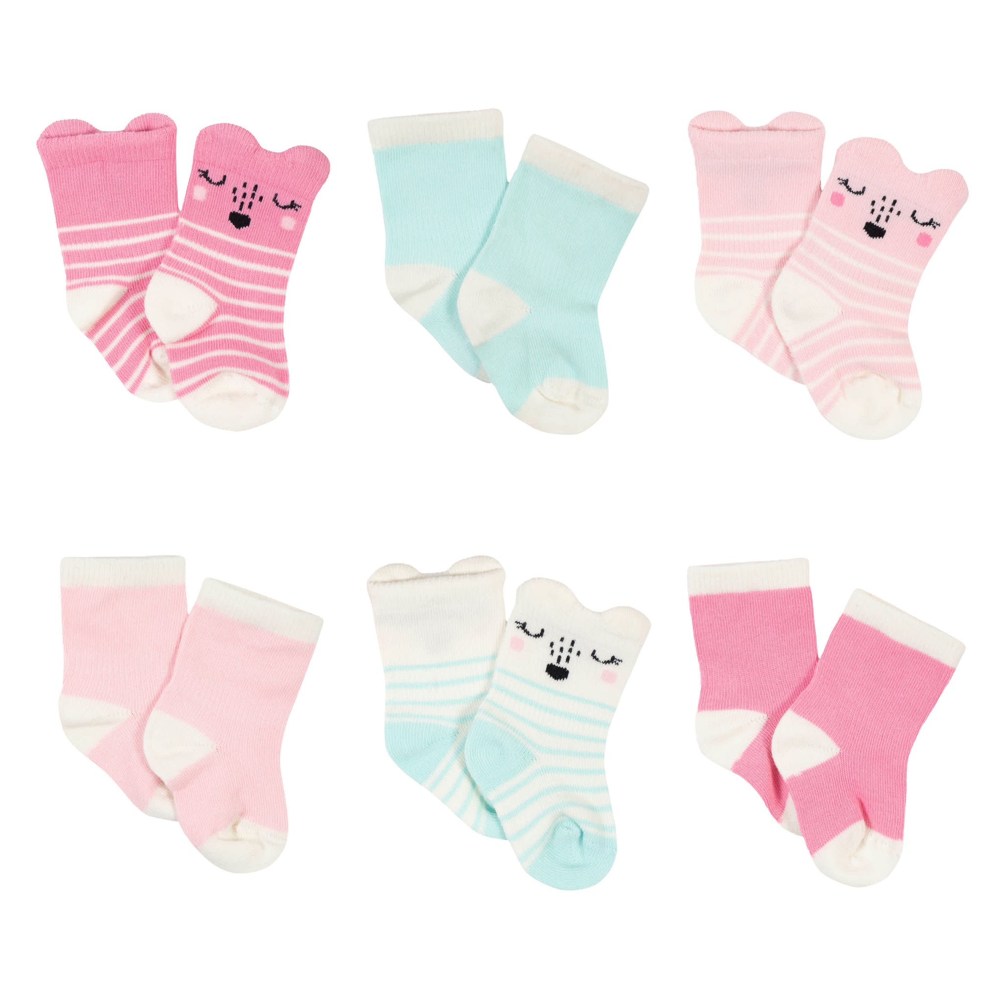 6-Pack Baby Girls Fox Wiggle Proof® Socks-Gerber Childrenswear Wholesale