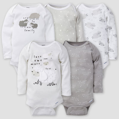 5-Pack Baby Neutral Lamb Long Sleeve Onesies® Bodysuits-Gerber Childrenswear Wholesale