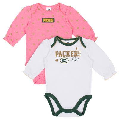 2-Pack Green Bay Packers Long Sleeve Bodysuits-Gerber Childrenswear Wholesale