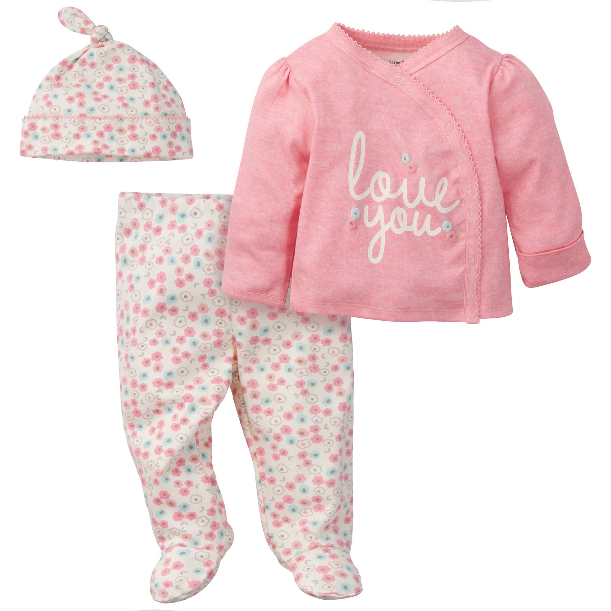 3-Piece Organic Baby Girls Love You Take-Me-Home Set-Gerber Childrenswear Wholesale